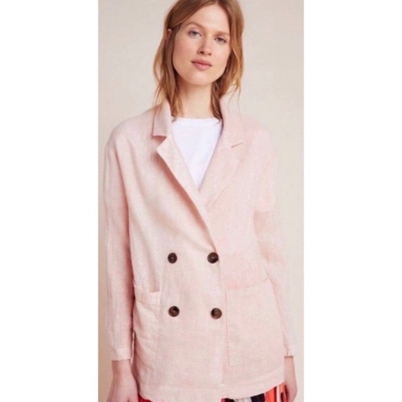 Anthropologie Amadi Kaye Linen Oversized Metallic Blazer Blush NWT Size XL - Picture 3 of 11